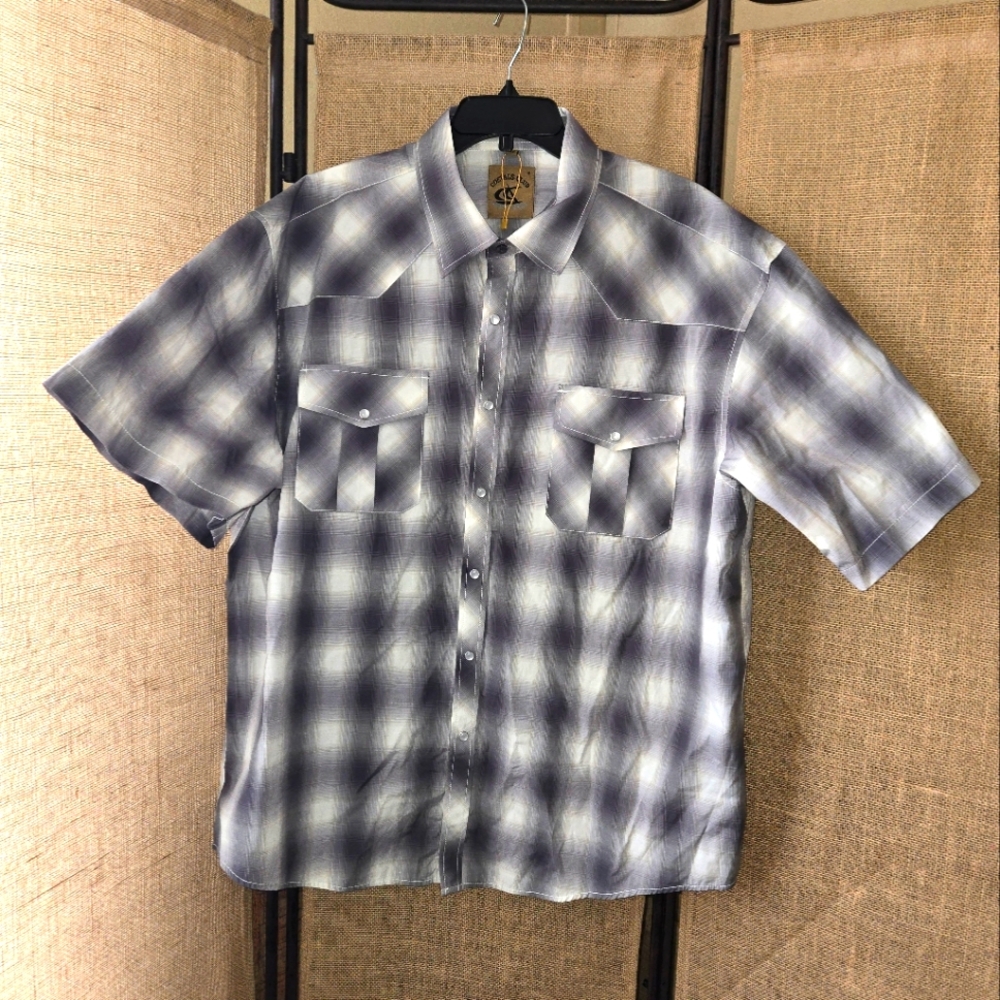 NWOT Men's Coevals ClubGray Plaid Short Sleeve Shirt Pearl Snap XXL
